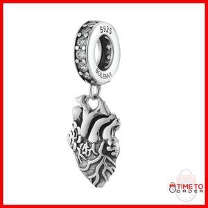 Sterling Silver Heart Charm Bead for Bracelets & Necklaces